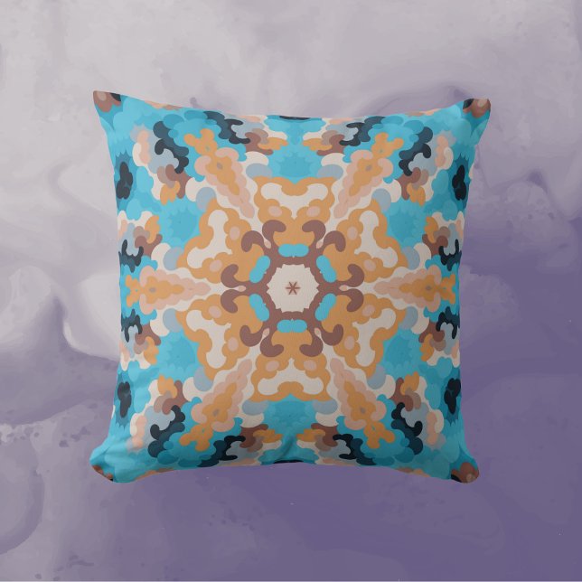 Almofada Retro Mandala Azul e Laranja (Criador carregado)