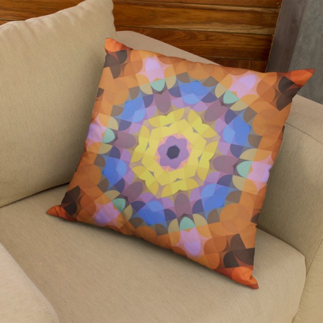 Almofada Retro Mandala Flor Amarelo Azul e Laranja (Criador carregado)