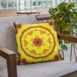 Almofada Retro Mandala Flor Amarelo e Laranja