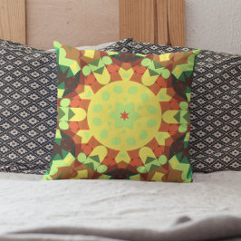 Almofada Retro Mandala Flor Amarelo Laranja e Verde