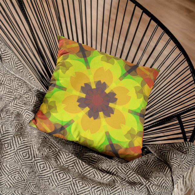 Almofada Retro Mandala Flor Amarelo Laranja e Verde (Criador carregado)