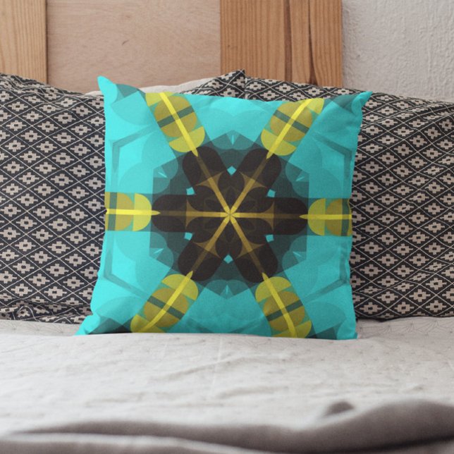 Almofada Retro Mandala Flor Azul Amarelo e Preto (Criador carregado)
