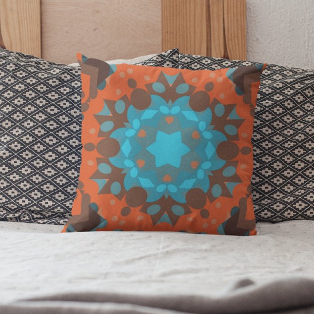 Almofada Retro Mandala Flor Azul e Laranja (Criador carregado)