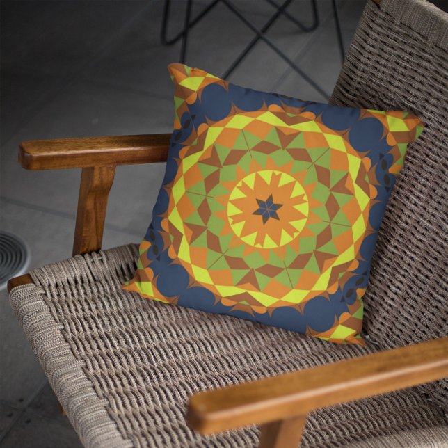 Almofada Retro Mandala Flor Azul Laranja e Amarelo (Criador carregado)