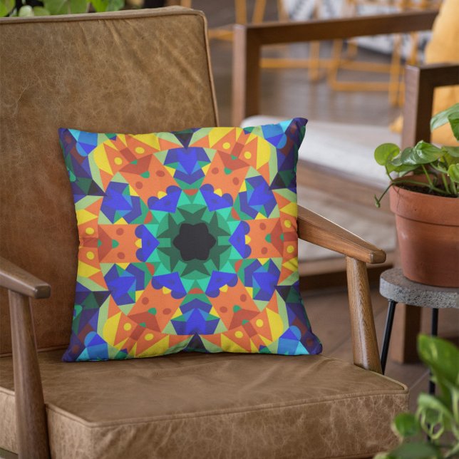 Almofada Retro Mandala Flor Azul Laranja e Verde (Criador carregado)