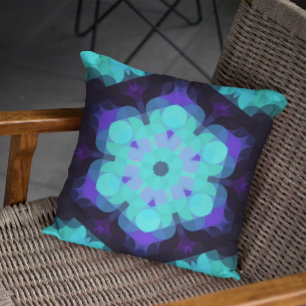 Almofada Retro Mandala Flor Azul Roxo e Verde