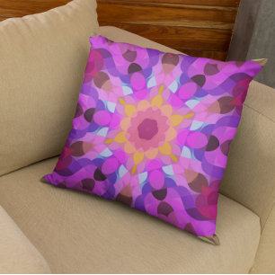 Almofada Retro Mandala Flor Cor-de-Rosa Laranja e Roxo