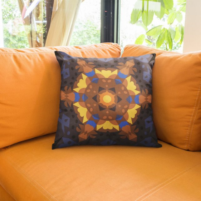 Almofada Retro Mandala Flor Laranja Amarelo e Azul (Criador carregado)