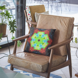 Almofada Retro Mandala Flor Verde Vermelho e Azul