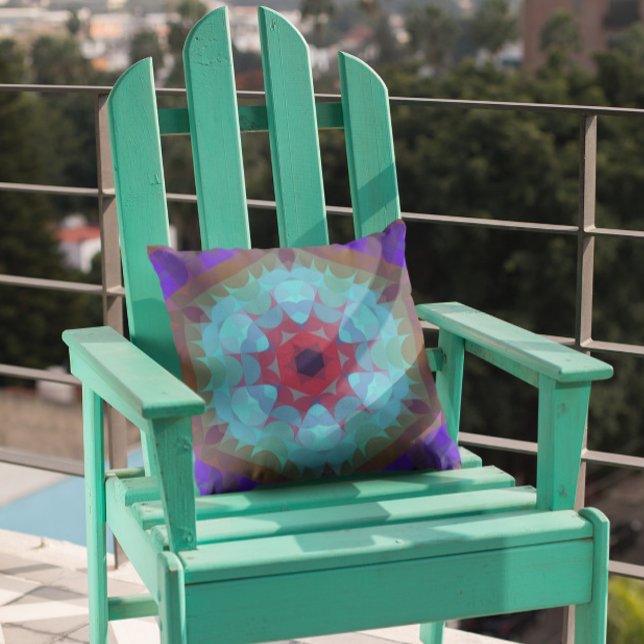 Almofada Retro Mandala Flor Vermelho Azul e Púrpura (Criador carregado)