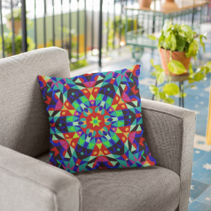 Almofada Retro Mandala Flor Vermelho Verde e Azul