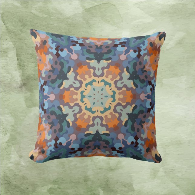 Almofada Retro Mandala Orange Blue e Amarelo (Criador carregado)