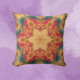 Almofada Retro Mandala Vermelho Amarelo e Azul