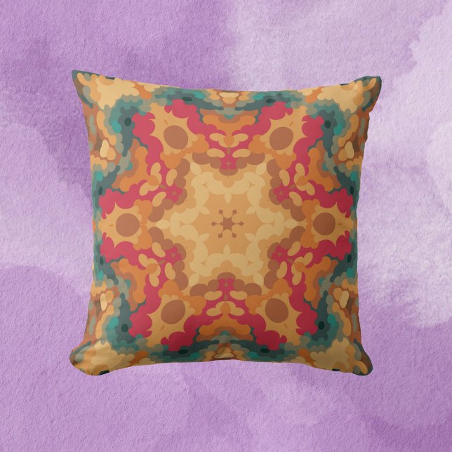 Almofada Retro Mandala Vermelho Amarelo e Azul (Criador carregado)