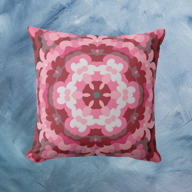 Almofada Retro Mandala Vermelho e Branco Rosa (Criador carregado)