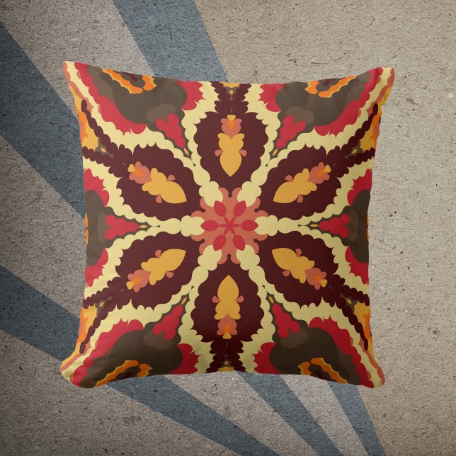 Almofada Retro Mandala Vermelho Laranja e Marrom (Criador carregado)