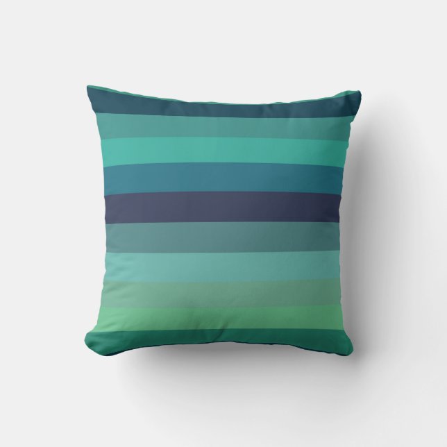 Almofada Retro Mint & Navy Horizontal Stripes (Frente)