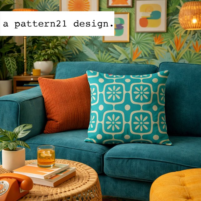 Almofada retro moderno (modern retro patterned pillow in teal)