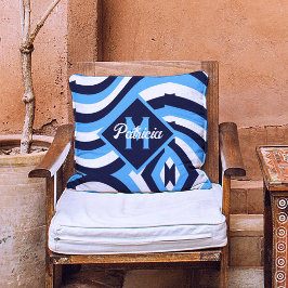 Almofada Retro monograma 70s Marinho Azul Teal psicodélico