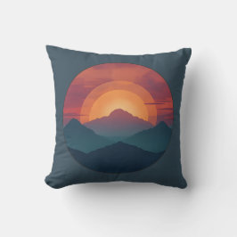 Almofada Retro Mountain Sunset Art Watercolor Painting Blue