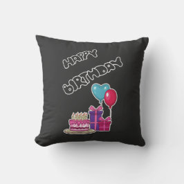 Almofada Retro Neon Texto Bolha Feliz Aniversário 