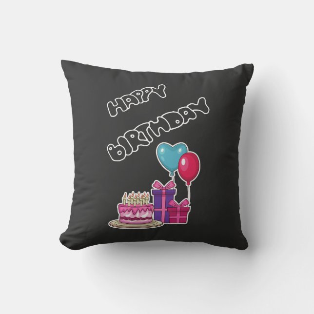 Almofada Retro Neon Texto Bolha Feliz Aniversário  (Frente)