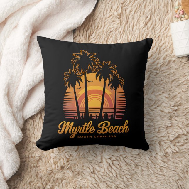 Almofada Retro Palm Tree Sunset South Carolina Myrtle Beach (Cobertor)