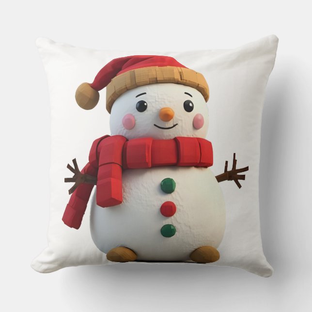 Almofada Retro Plush Boneco de Neve Com Cachecol Natal (Frente)