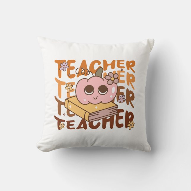 Almofada Retro Pumpkin Teacher Queda de Halloween (Frente)