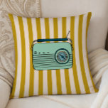 Almofada Retro Radio and Gold Stripes, Accent Pillow,<br><div class="desc">Throw pillow with radio illustration on a gold striped background. Perfect for dorm rooms.</div>
