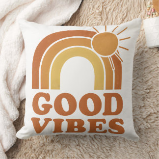 Almofada Retro Rainbow Sun "Good Vibes" Throw Pillow