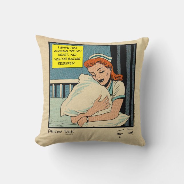 Almofada Retro Romance Comic: Pillow Talk Throw Pillow (Frente)