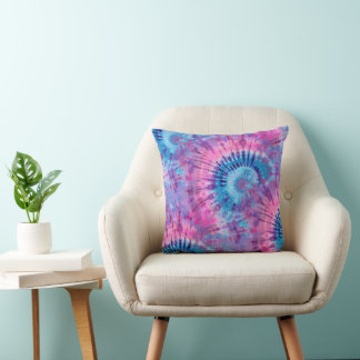 Almofada Retro Rosa Teal e Purple Tie Dye Espiral 