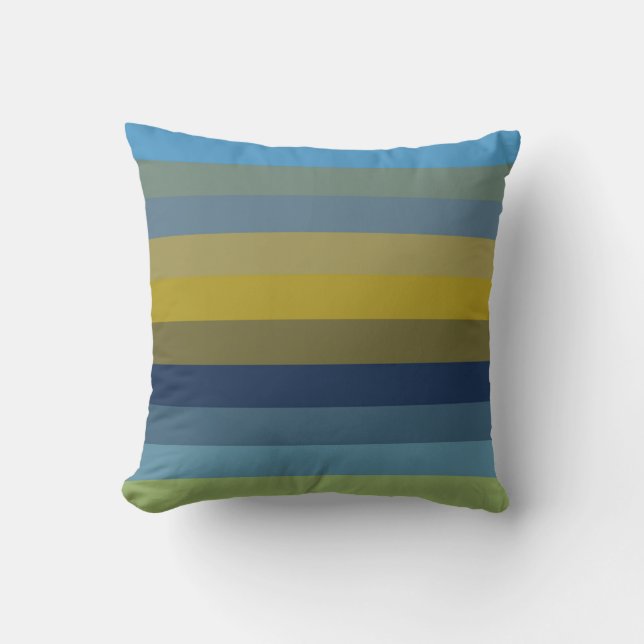 Almofada Retro Sky Blue & Ochre Horizontal Stripes  (Frente)