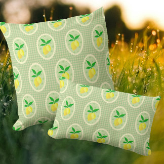 Almofada Retro Sunny Lemons on Green Gingham