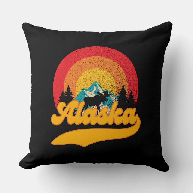 Almofada Retro Sunset Alaska Juneau Moose 0Montanhas Selvag (Frente)