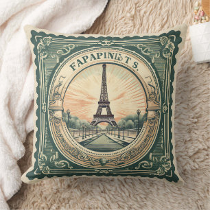Almofada Retro Sunset French Eifel Tower Paris Verde França