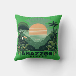 Almofada Retro Toucan Verde Tropical Vibrações da Amazônia