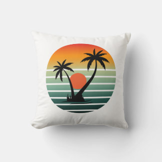 Almofada Retro Tropical Sunset with Palm Trees