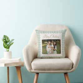 Almofada Retro Verde Xadrez Personalizado Foto Natal