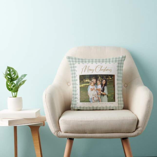 Almofada Retro Verde Xadrez Personalizado Foto Natal (Cadeira)