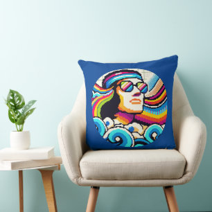 Almofada Retro Vibes: Hobbies Groovy na Arte Pixel