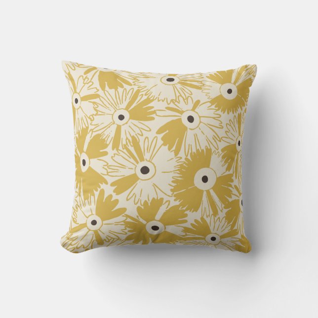 Almofada Retro Wildflower & Diamond Grid Reversible Mustard (Frente)