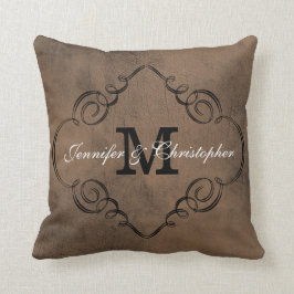 Almofada Reversible de couro da lembrança do casamento do