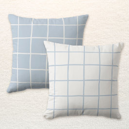 Almofada Reversível Azul Claro Branco Xadrez Grade Escandin