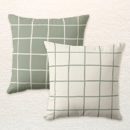 Almofada Reversível Bege Sage Verde Xadrez Scandi