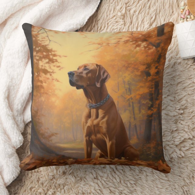 Almofada Rhodesian Ridgeback  nas Folhas de Outono Caem Ins (Cobertor)