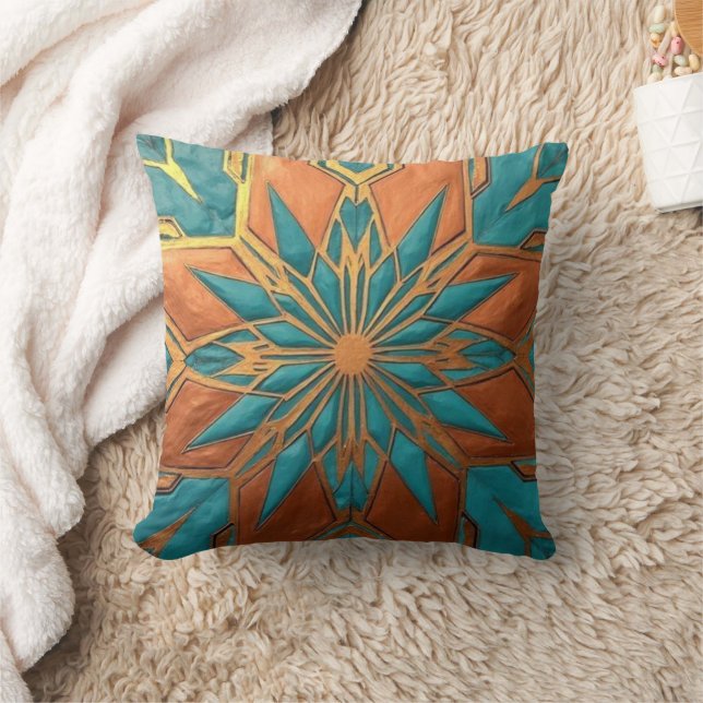 Almofada Rich Copper Metallic gold geometric starburst (Cobertor)