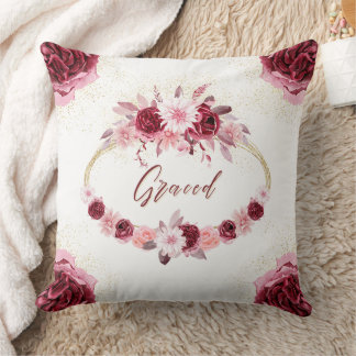 Almofada RICO GRACE Script Burgundy Floral Dourada Wreath