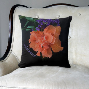 Almofada Rico Orange Hibiscus Flower em preto